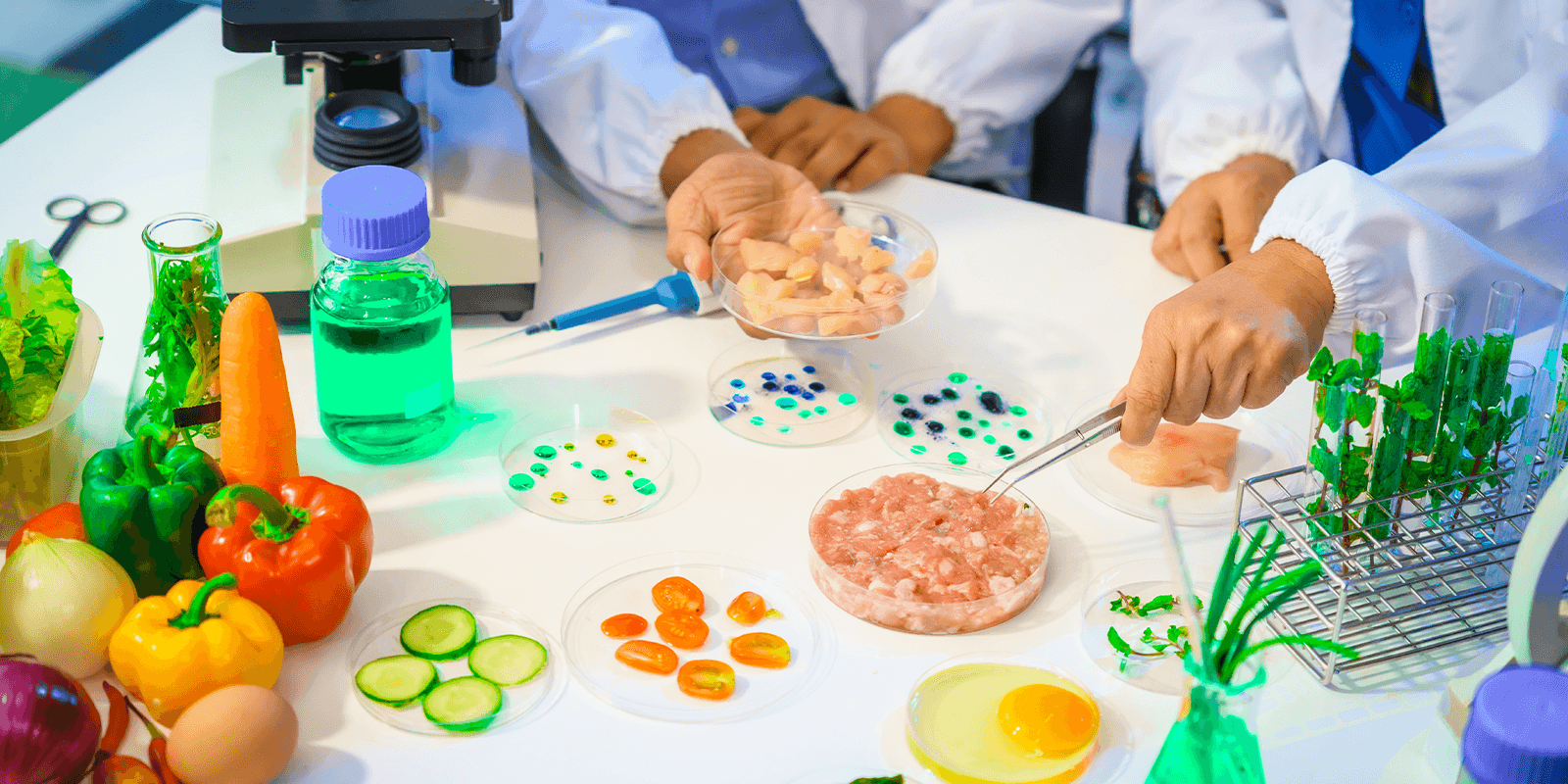 Nutritionist in laboratory, food ingredients, extracts, their impact on nutrition health