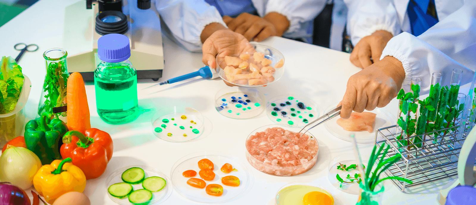 Nutritionist in laboratory, food ingredients, extracts, their impact on nutrition health