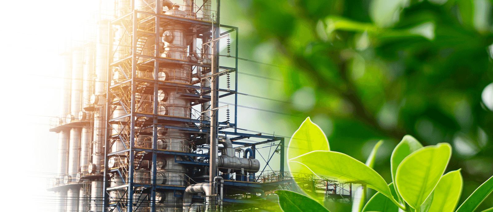 Industrial plant integrating sustainable practices for greener operations and compliance.
