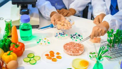 Nutritionist in laboratory, food ingredients, extracts, their impact on nutrition health